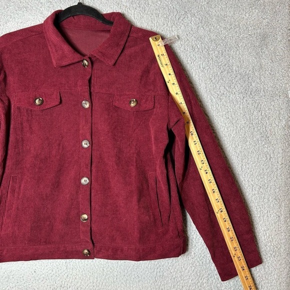 Corduroy Jacket Womens S Red Rust Collared Long Sleeve Button Up Corduroy NEW - Picture 6 of 10